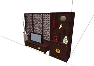 现代中式电视背景柜设计SU(草图大师)模型