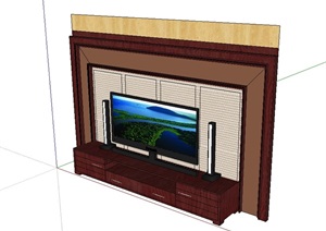 室内电视柜及背景墙设计SU(草图大师)模型