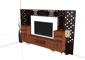 中式电视柜独特设计SU(草图大师)模型