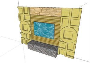 独特详细的电视背景墙设计SU(草图大师)模型