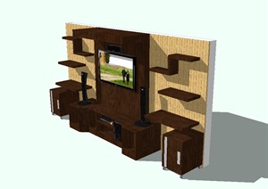 室内客厅电视柜背景墙SU(草图大师)模型