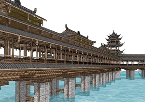中式土家族风雨廊桥设计SU(草图大师)模型