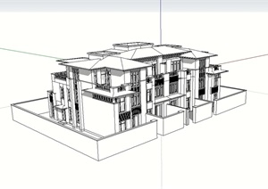 欧式多层独特无材质贴图别墅设计SU(草图大师)模型