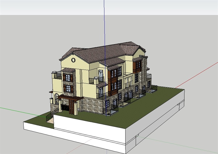 欧式小区别墅建筑su模型(2)