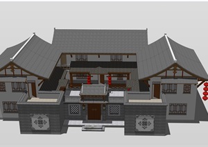 中式四合院民宿住宅设计SU(草图大师)模型