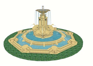 小区主入口大型欧式雕塑喷泉水景SU(草图大师)模型
