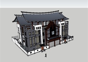 古典中式风格双拼别墅SU(草图大师)模型