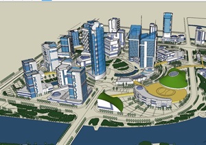 某城市滨水核心片区城市设计SU(草图大师)模型
