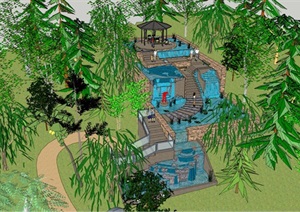 中式山地流水庭院景观设计SU(草图大师)模型
