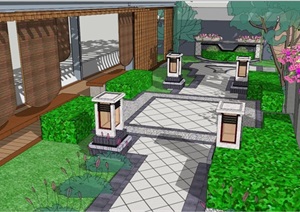 别墅小庭院景观设计SU(草图大师)模型