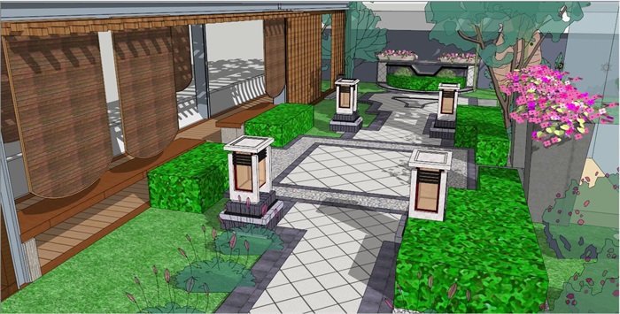 别墅小庭院景观设计SU模型(1)