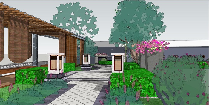 别墅小庭院景观设计SU模型(3)