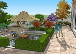 欧式别墅花园庭院景观设计SU(草图大师)模型