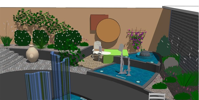 某现代住宅庭院景观设计su细致模型