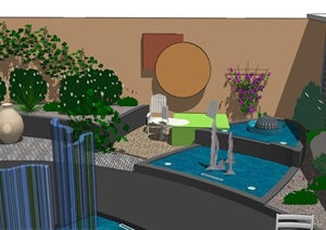 某现代住宅庭院景观设计SU(草图大师)细致模型