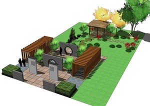 小型游园景观小品及构筑物SU(草图大师)模型