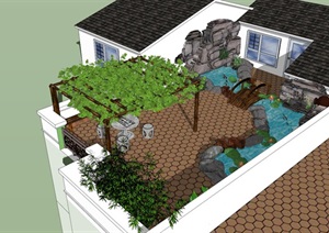 屋顶花园景观庭院SU(草图大师)模型