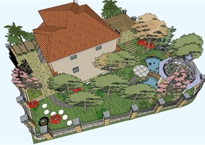 某欧式别墅庭院花园精细SU(草图大师)模型