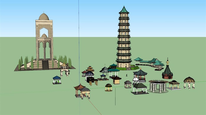 古典中式风格多种不同的塔设计su模型