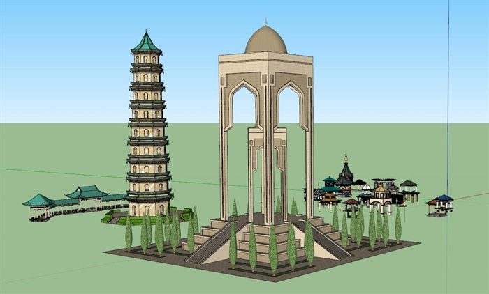 古典中式风格多种不同的塔设计su模型