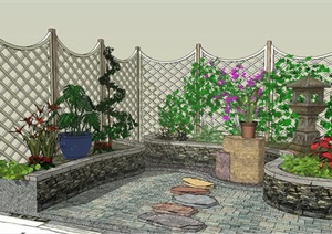 小型花园精制植物及花展设计SU(草图大师)模型