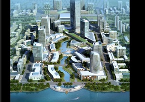 某城市规划3D高清鸟瞰效果图PSD分层素材