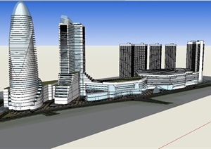 现代商业住宅及商业办公楼综合设计SU(草图大师)模型