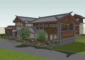 中式古镇仿古屋旅馆建筑sketchup模型