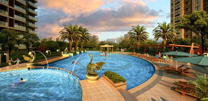 住宅小区中庭游泳池景观设计psd效果图(1)