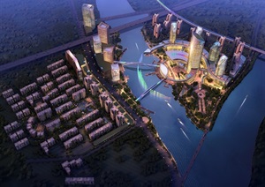 现代滨水城市建筑综合规划设计psd效果图