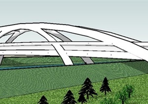 简约跨河大桥素材设计SU(草图大师)模型