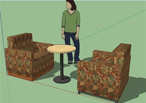 咖啡店单座扶手沙发SU(草图大师)模型