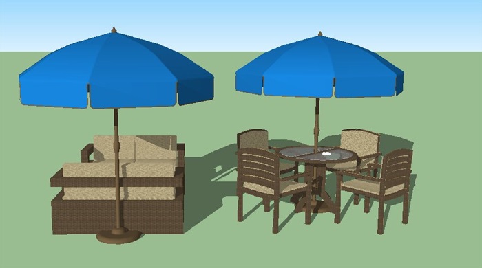 户外休闲咖啡桌椅遮阳伞SU模型(2)