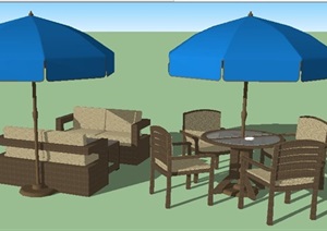 户外休闲咖啡桌椅遮阳伞SU(草图大师)模型