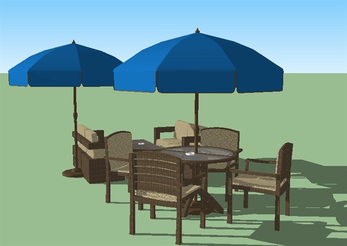 户外休闲咖啡桌椅遮阳伞SU模型(3)