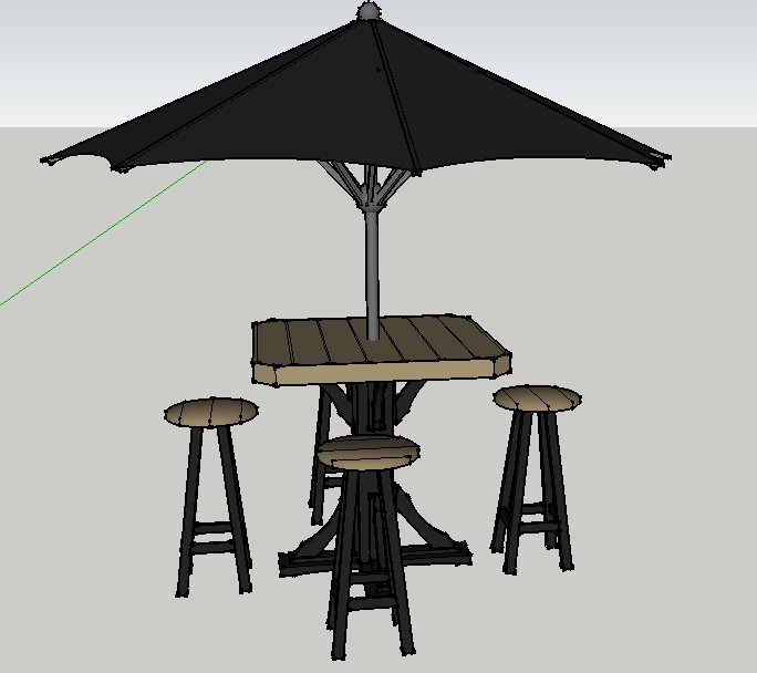 现代户外咖啡桌遮阳伞SU模型(1)