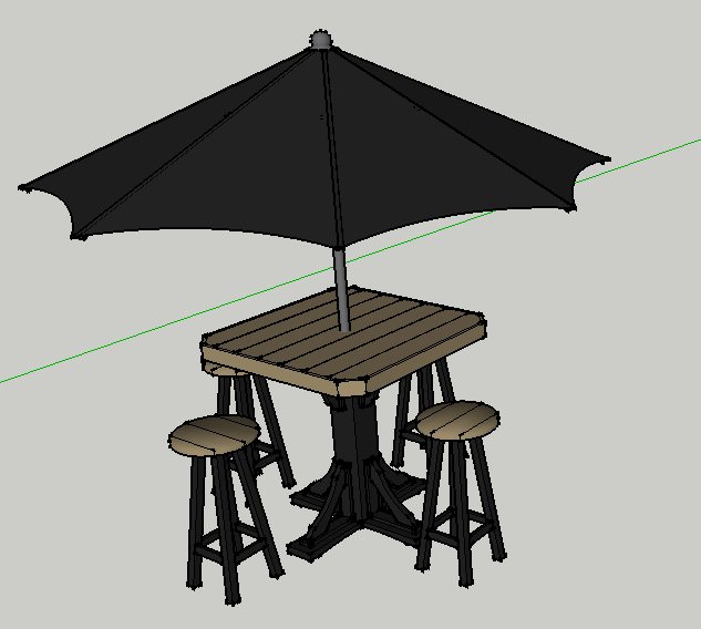 现代户外咖啡桌遮阳伞SU模型(2)