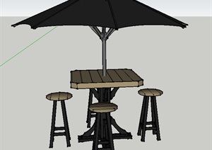 现代户外咖啡桌遮阳伞SU(草图大师)模型