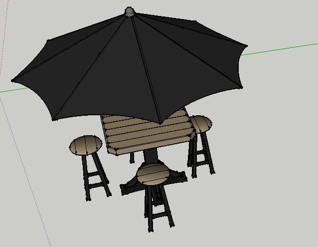 现代户外咖啡桌遮阳伞SU模型(3)