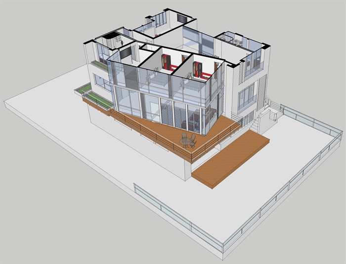 现代风格别墅建筑设计su模型及效果图(7)