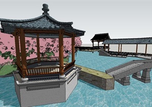 中式古典庭院游园SU(草图大师)模型