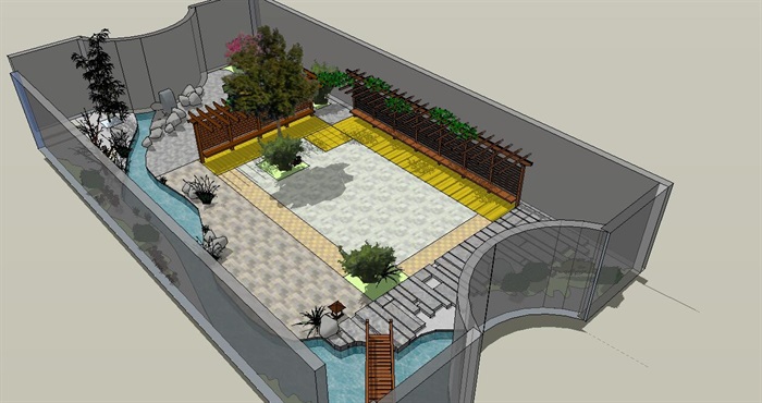 简约中式屋顶花园景观SU模型
