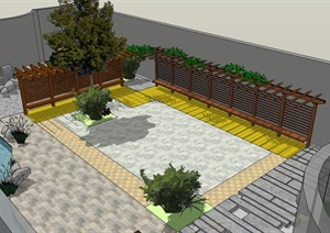 简约中式屋顶花园景观SU(草图大师)模型
