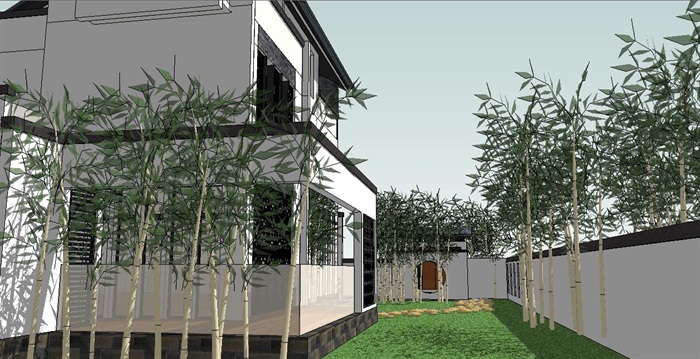 中式庭院花园景观及别墅建筑SU模型