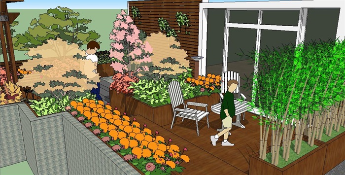 超经典现代屋顶花园景观SU模型