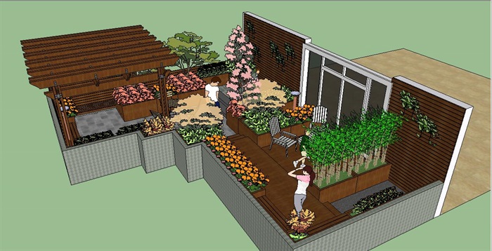 超经典现代屋顶花园景观SU模型
