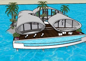 现代风格创意水中别墅建筑设计SU(草图大师)模型