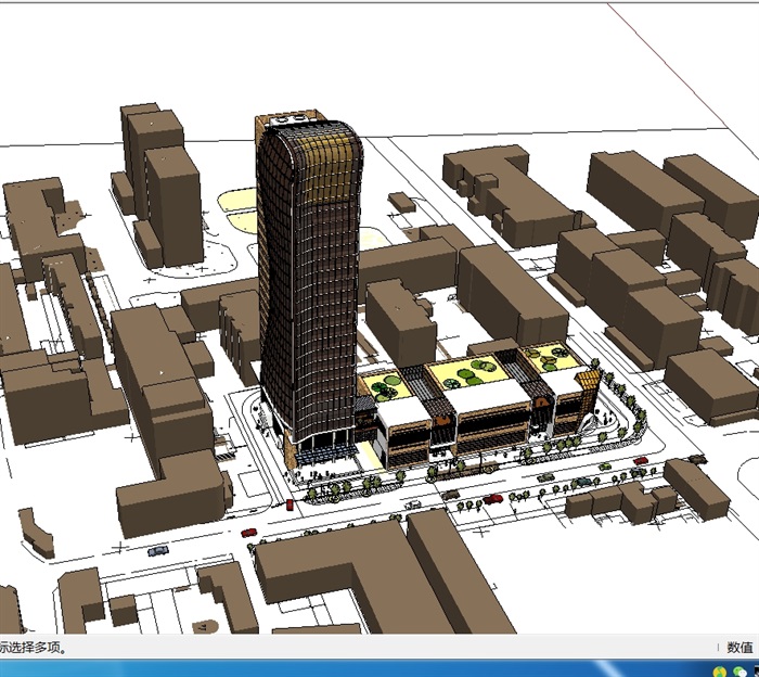 现代详细带商业的办公楼设计su模型(2)
