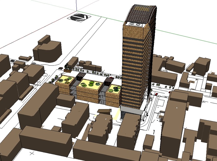 现代详细带商业的办公楼设计su模型(3)