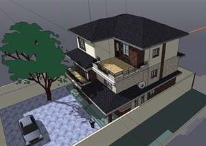 新古典三层小别墅详细设计SU(草图大师)模型